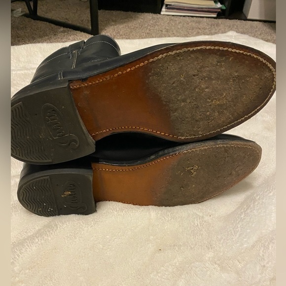 Justin Western navy blue cowboy leather boots, style 3057, sz 6 1/2 B, vintage - Picture 4 of 8